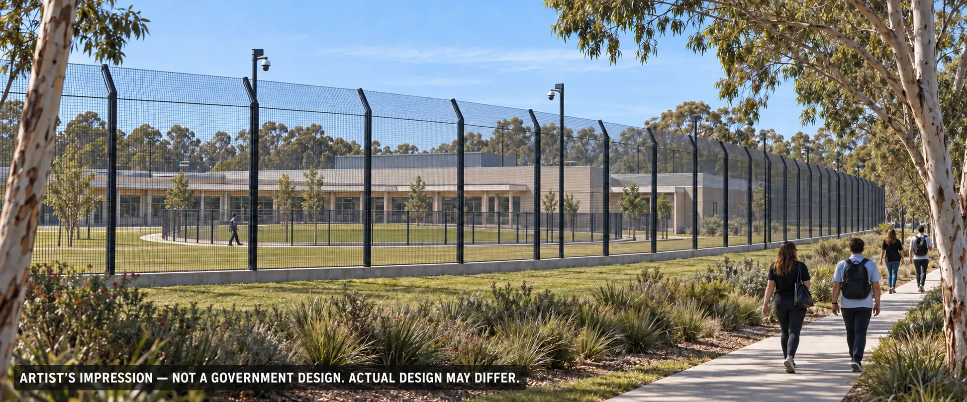 Campaign artist impression of a possible ground-level view of the Child and Adolescent Unit perimeter; this is not an actual or approved design.