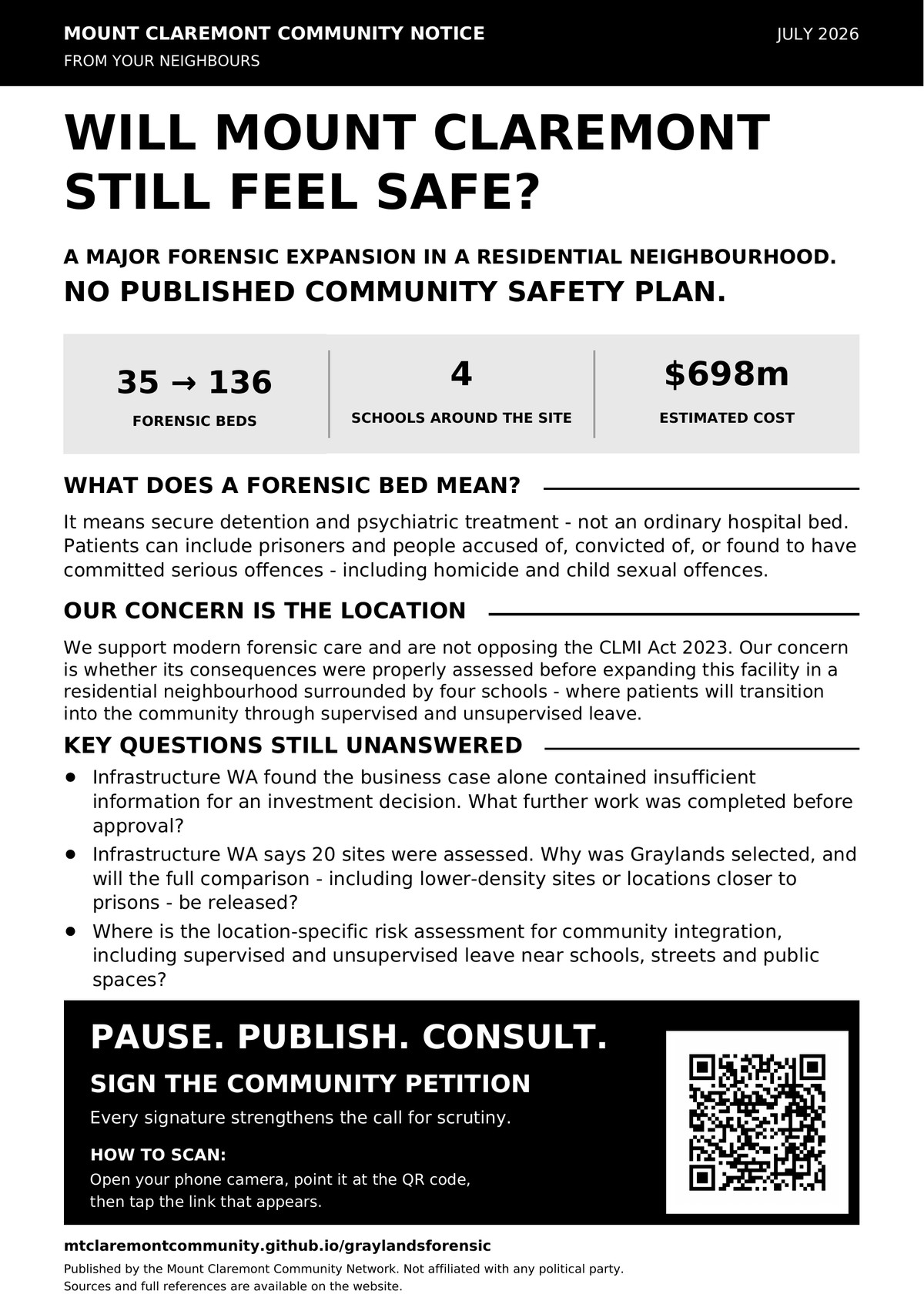Mount Claremont Community Notice flyer — Will Mount Claremont still feel safe?